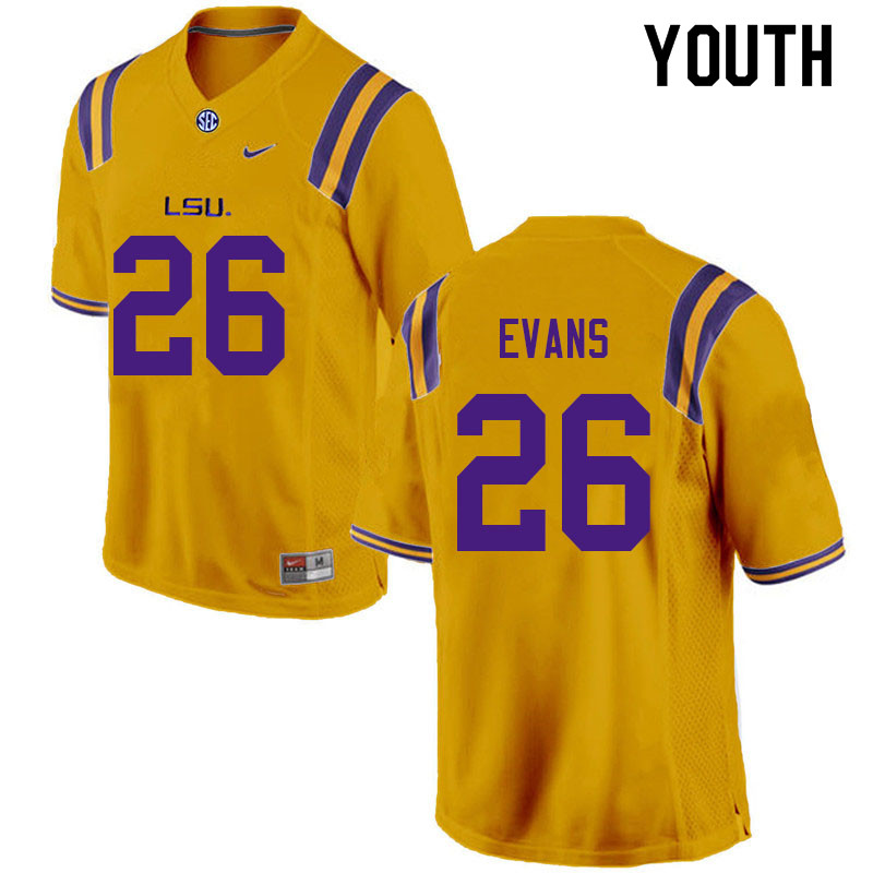 Youth #26 Darren Evans LSU Tigers College Football Jerseys Sale-Gold